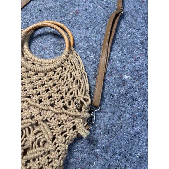 NWT Natural Crocheted Crossbody Purse with Bamboo Handles - Picture 6 of 10
